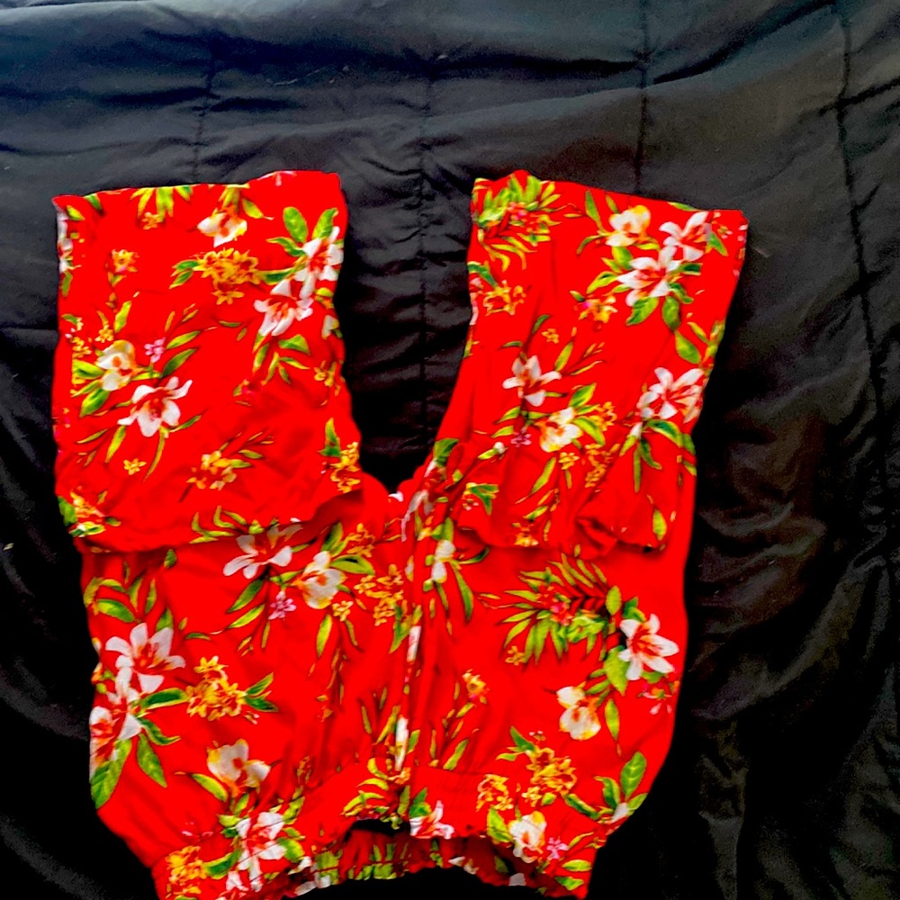 Floral pants stretchy waist lining